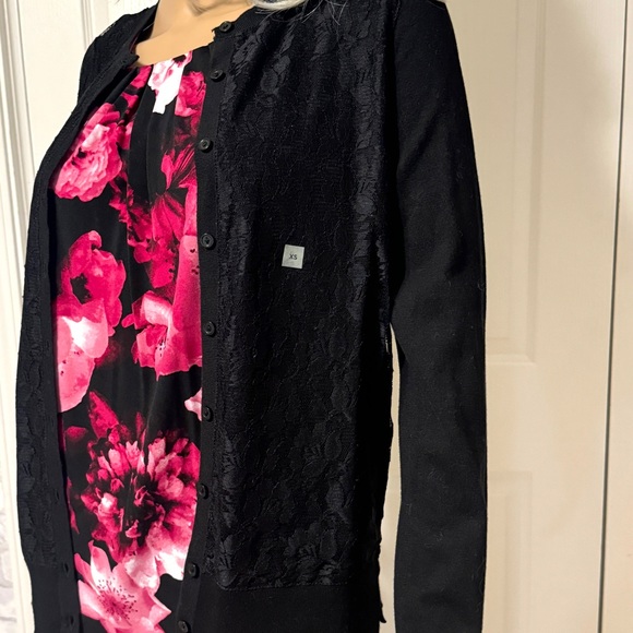 LOFT Black Cardigan Sweater With Lace XS NWT - Picture 2 of 8